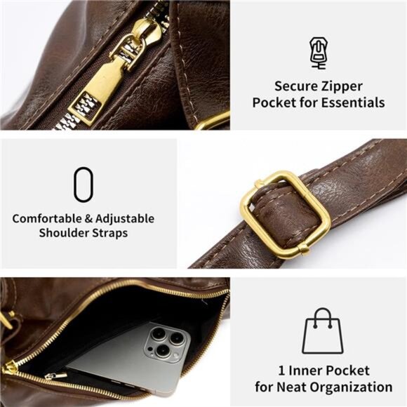 Hobo Bags for Women, Ultra Soft Brown - Picture 3 of 6